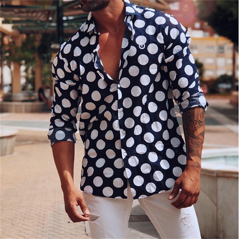 Men's Shirt Summer Shirt Summer Hawaiian Shirt Button Up Shirt Black Blue Purple Long Sleeve Graphic Polka Dot Turndown Outdoor Street Button-Down Clothing Apparel Fashion Casual Breathable2
