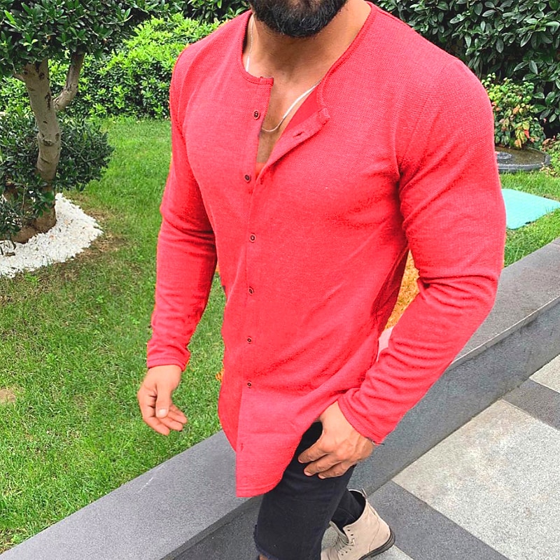 Men's Shirt T shirt Tee Long Sleeve Shirt Button Down Collar Casual Long Sleeve Button-Down Clothing Apparel Fashion Lightweight Muscle Big and Tall3