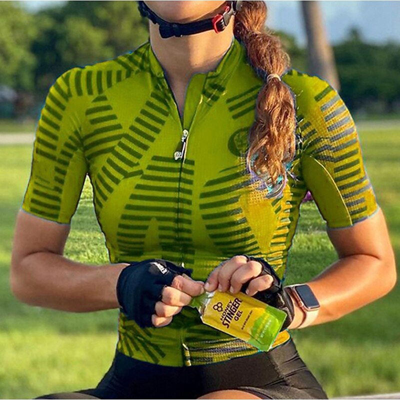 Women's Cycling Jersey Stripes Short Sleeve Bike Jersey Top with 3 Rear Pockets Mountain Bike MTB Road Bike Cycling Quick Dry Reflective Strips Back Pocket Moisture Wicking Sports White Yellow Red3