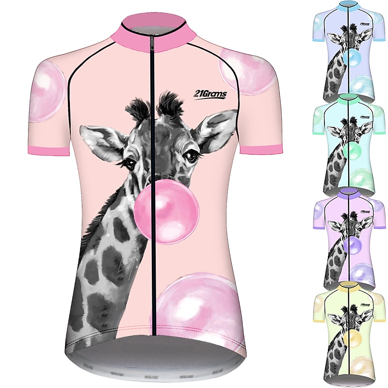 Women's Cycling Jersey Animal Giraffe Patterned Short Sleeve Bike Jersey Top with 3 Rear Pockets Mountain Bike MTB Road Bike Cycling UV Resistant Quick Dry Back Pocket Sweat-Wicking Sports Pink