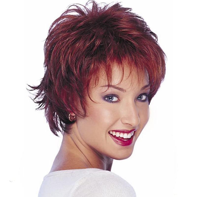 Synthetic Wig Wavy Pixie Cut Wig Short Wine Red Synthetic Hair Women's Party Fashion Burgundy Wigs3