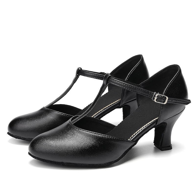Women's Ballroom Dance Shoes Modern Shoes Character Shoes Performance Practice Ballroom Dance Suede Shoes Simple Style Practice Buckle Cuban Heel Closed Toe Buckle T-Strap Adults' Black2