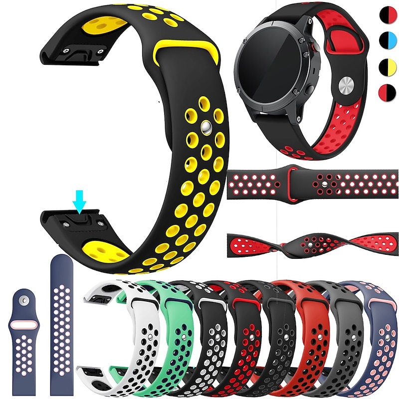 Watch Band for Garmin Marq Descent G1 Fenix 7/6/5 Plus Pro Sapphire Solar Forerunner 955/945/935/745 Solar Approach S62 / S60 Silicone Replacement  Strap Quick Fit 22mm Breathable Sport Band Wristband