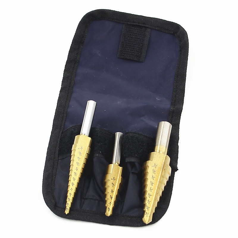 HSS Step Drill Bits 1/4 to 3/4 Power Tools Wholesale Price 3pcs/set metal Drilling TitaniumTriangular handle3