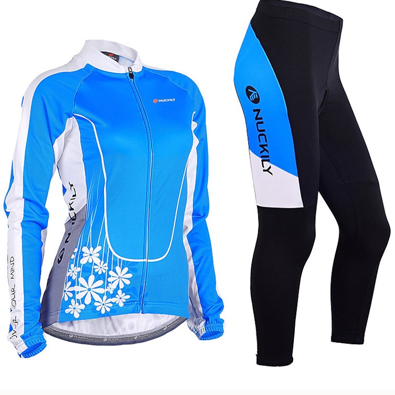Nuckily Women's Long Sleeve Cycling Jersey with Tights Summer Black Floral Botanical Bike Clothing Suit Windproof Breathable Anatomic Design Reflective Strips Back Pocket Sports Polyester Lycra Floral 27