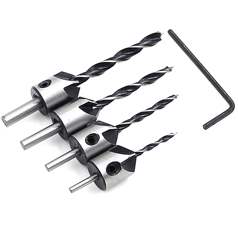 4pcs/set Drill Bit Set HSS 5 Flute Countersink 3mm-6mm High Speed Steel Chamfer Reamer Woodworking Power Tools2