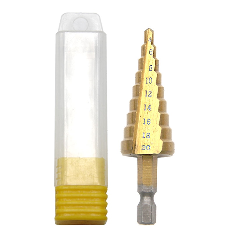 HSS Step Drill Bits 4mm-20mm Straight Flute Power Tools 1/4 Hex Shank Wholesale Price 9 Steps Metal Drilling Titanium3