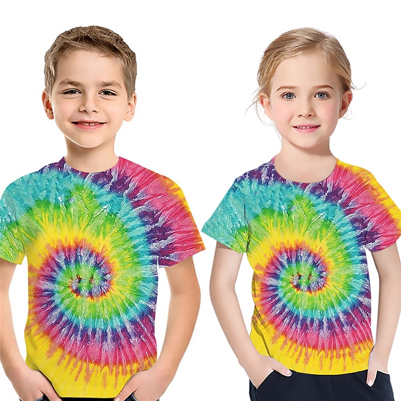 Kids Boys Girls' T shirt Short Sleeve 3D Print Tie Dye Black Blue Pink Children Tops Spring Summer Basic Cute Daily Outdoor Regular Fit 3-12 Years