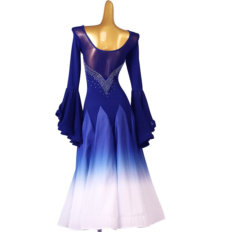 Ballroom Dance Dress Crystal / Rhinestone Pearls Women's Training Performance Long Sleeve High Chinlon Chiffon4