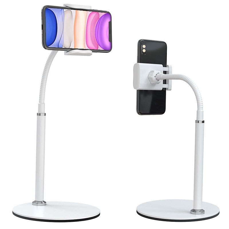 Cell Phone Stand, Adjustable Height & Angle Phone Holder Gooseneck Flexible Arm Universal Phone Stand for Desk, Aluminum Alloy Desktop Cell Phone Holder Compatible with 3.5