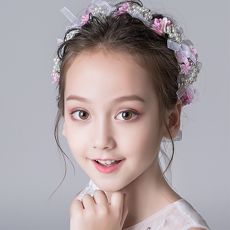 Cute Princess Wedding Headpiece Flower Wedding Hair Accessories Pearl Rhinestone Headband Bridal Wedding Tiaras for Flower Girl and Women4