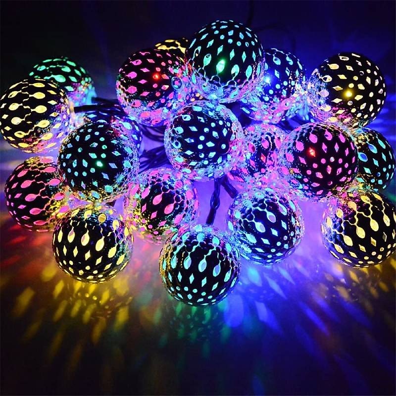 Moroccan Ball Outdoor Lights Solar String Lights 5/7/10M 20/30/50LEDs Globe Fairy Lights Lantern Multicolor Warm White White RGB for Outdoor Garden Yard Patio Christmas Tree Party3