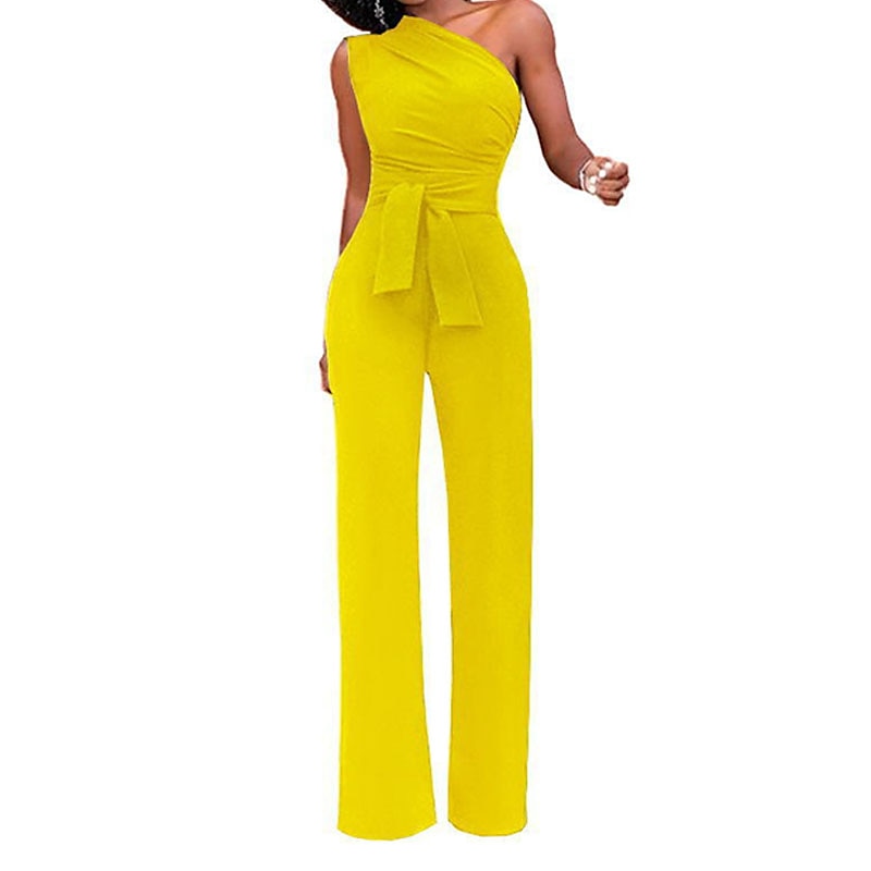 Women Party Jumpsuit Backless Lace up Solid Color One Shoulder Elegant Party Street Regular Fit Sleeveless Green Blue White S M L Spring3