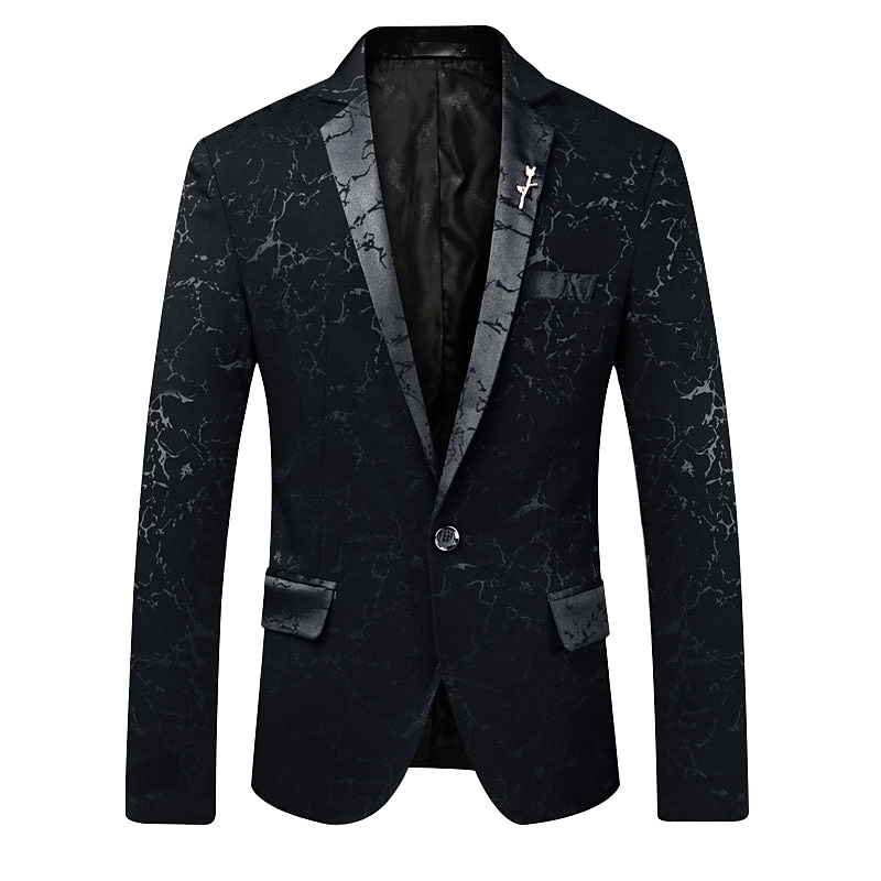 Men's Blazer Jacket Blazer Notch Collar Retro Pattern Black Wine Blue Slim Fit Single Breasted One-button