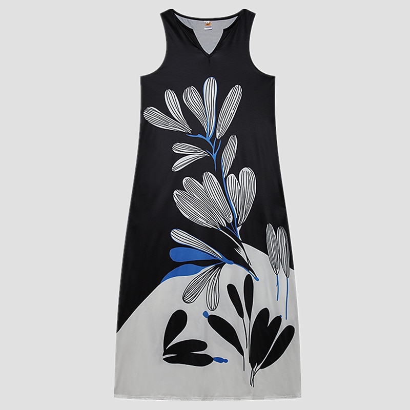 Women's A Line Dress Maxi long Dress Black Sleeveless Floral Leopard Print Summer V Neck Stylish 2023 5XL2