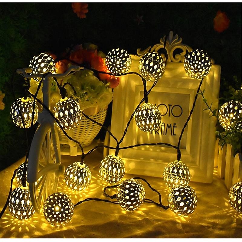 Moroccan Ball Outdoor Lights Solar String Lights 5/7/10M 20/30/50LEDs Globe Fairy Lights Lantern Multicolor Warm White White RGB for Outdoor Garden Yard Patio Christmas Tree Party4