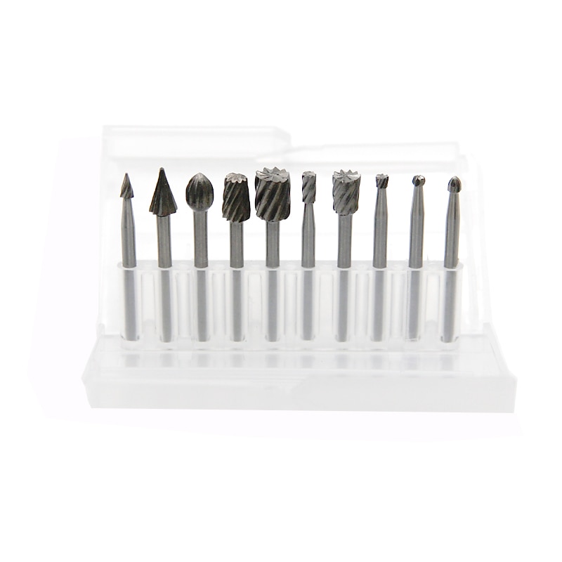 10pcs 1/8'' Shank HSS Steel Rotary Burrs Cutter Transparent Plastic Box Engraving Grinding Bit For Rotary File Cutter Tools Woodworking DIY