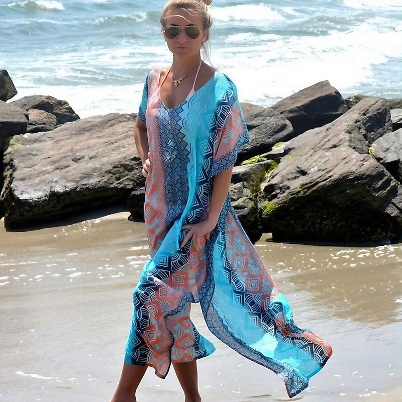 Women's Normal Swimwear Cover Up Beach Dress Swimsuit Oversized Print Active Party Bathing Suits