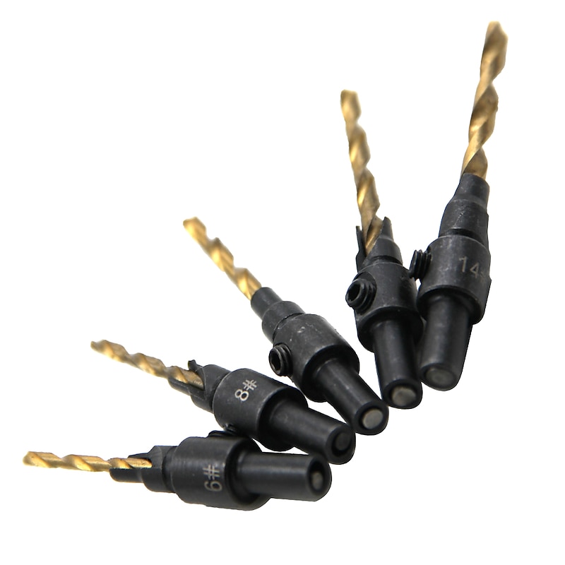 5pcs Drill Bits HSS Round Shank Countersunk Tapper Tool Woodworking Wood Pilot Hole Size #6 #8 #10 #12 #14 With 1 Wrench4