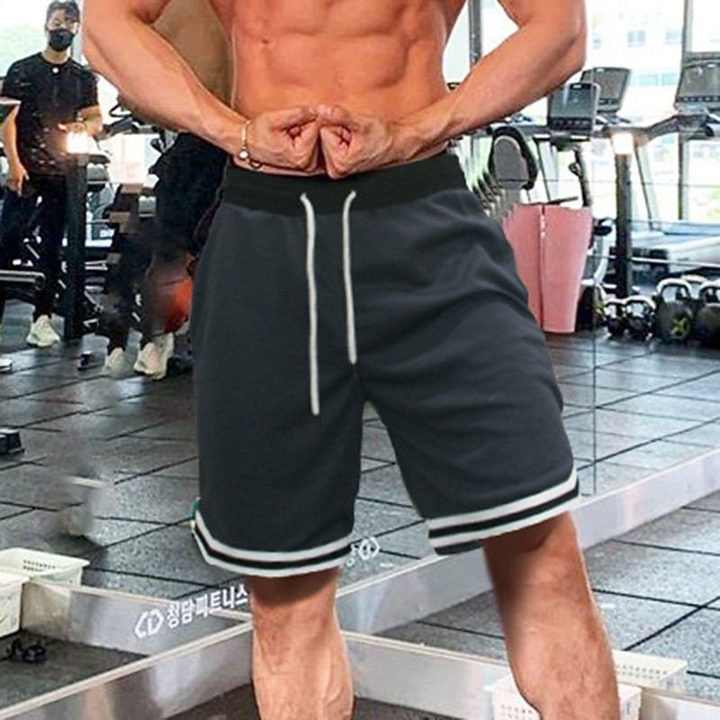 Men's Running Shorts Workout Shorts Mesh Drawstring Bottoms Athletic Casual Cotton Breathable Moisture Wicking Soft Gym Workout Basketball Running Sportswear Activewear Stripes Black White Army Green - Main Image