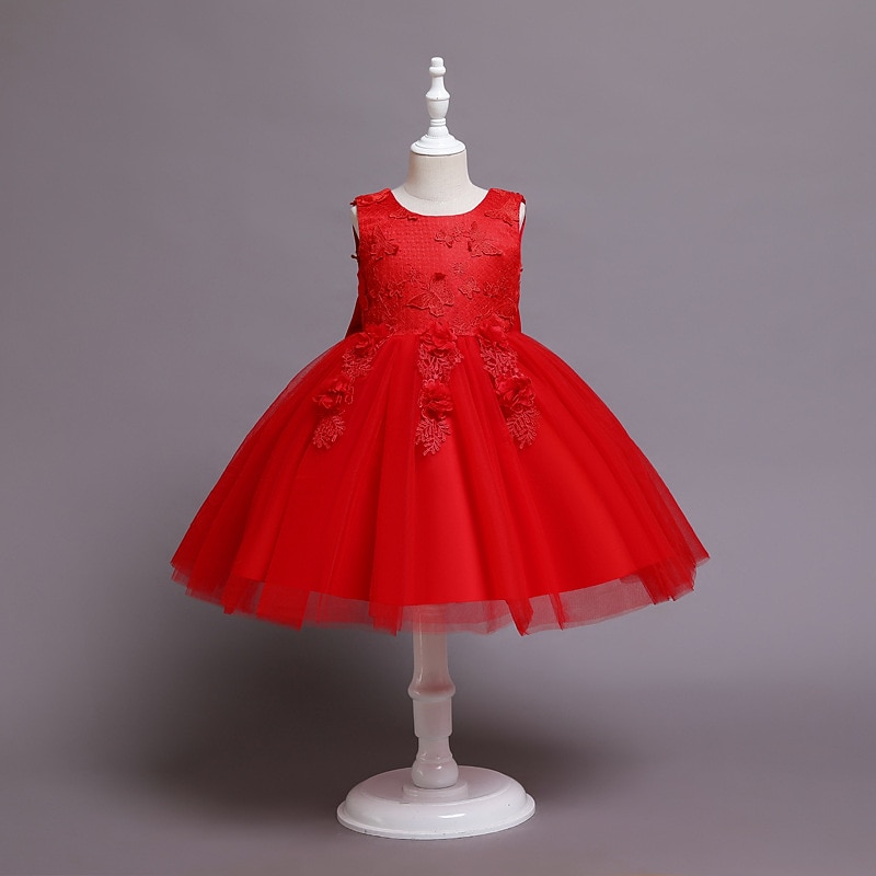 Girls' 3D Solid Colored Dress Sleeveless Summer Spring Party Daily Elegant Cute Kids 3-10 Years Tulle Dress Knee-length Slim4