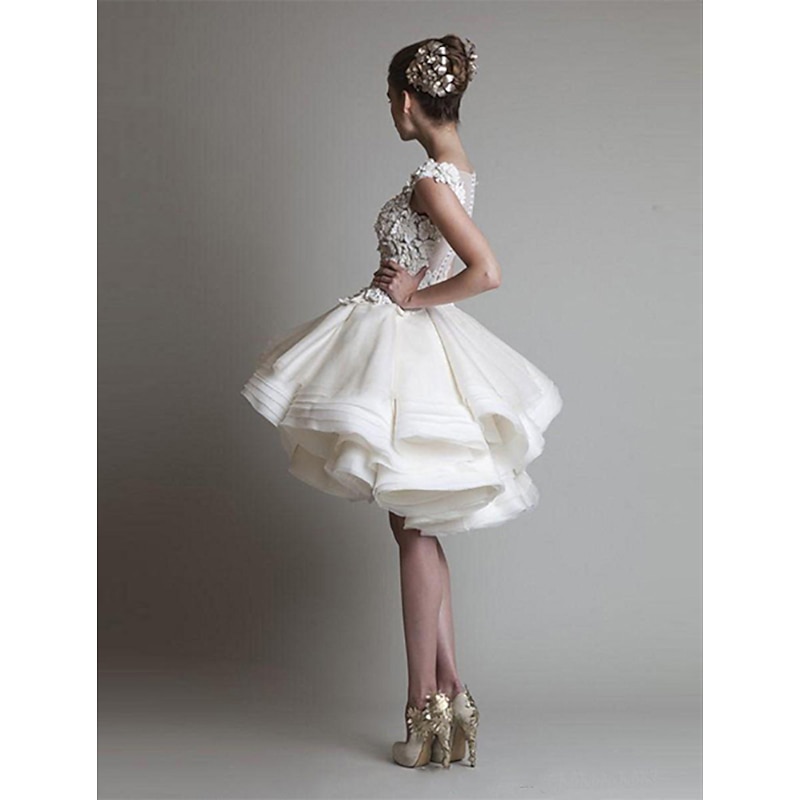 Ball Gown Cocktail Dresses 1950s Dress Valentine's Day Homecoming Short / Mini Sleeveless Jewel Neck Organza with Appliques Tiered Shouder Flower4