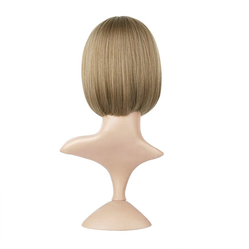 Short Blonde Bob Wig with Air Bangs Length Heat Resistant Synthetic for Women Golden Blonde Mixed Strawberry Blonde3