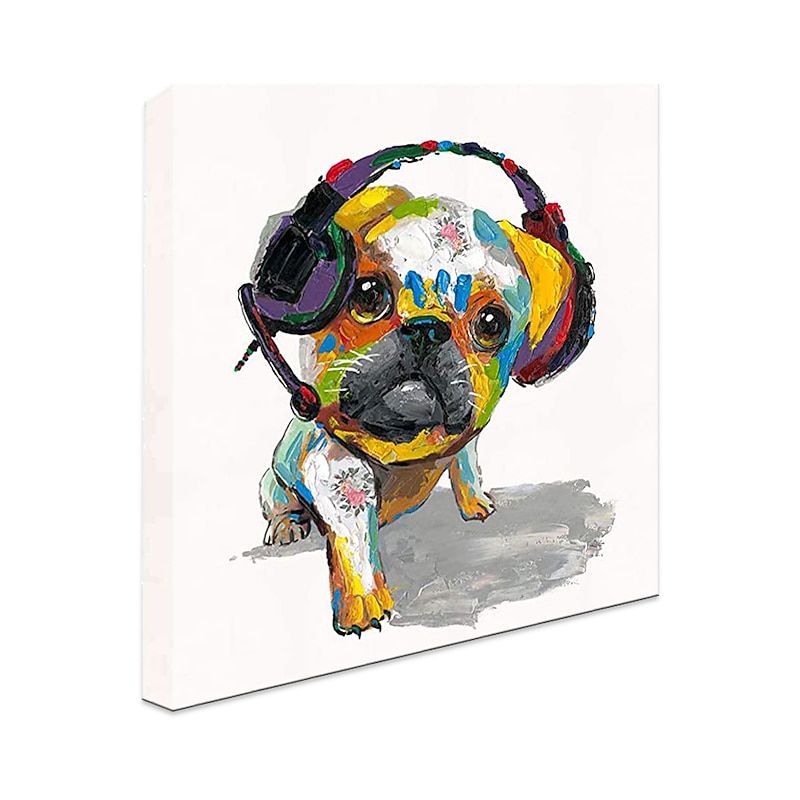 Oil Painting Hand Painted Square Animals Pop Art Modern Rolled Canvas (No Frame)2