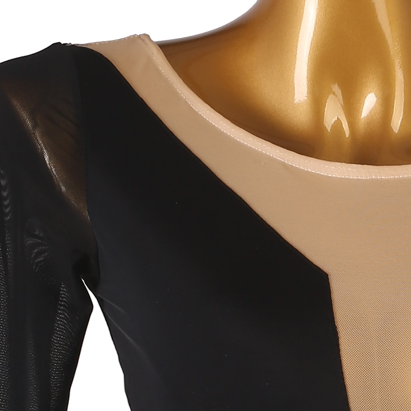 Figure Skating Dress Women's Girls' Ice Skating Dress Black Patchwork Open Back Mesh High Elasticity Training Competition Skating Wear Classic Long Sleeve Ice Skating Figure Skating3