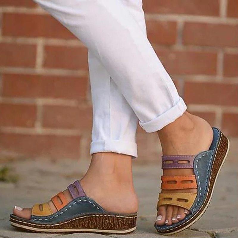 Colorful Women's Open-Toe Wedge Sandals with Cut-Out Design for Boho Summer and Casual Wear3