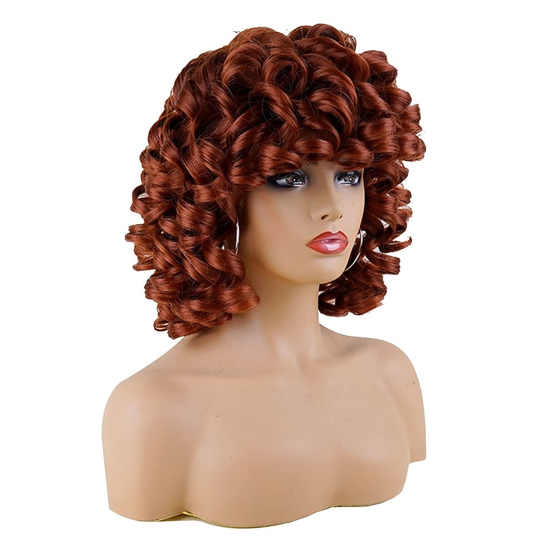 Short Curly Wigs for Black Women Soft Black Big Curly Wig with Bangs Afro Kinky Curls Heat Resistant Natural Looking Synthetic Wig for African American Women Christmas Party Wigs3