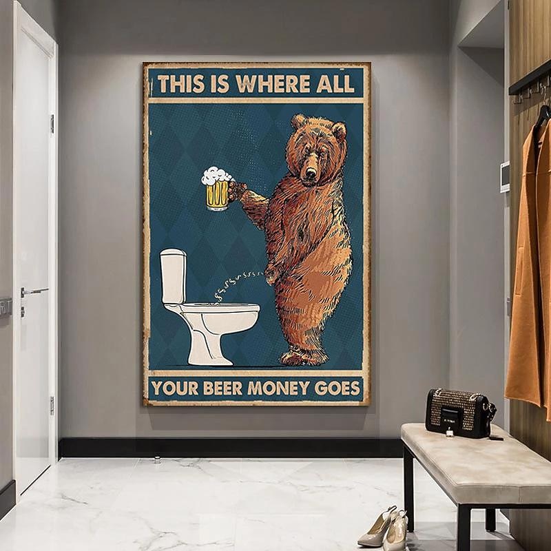 Grumpy Bear Drinking Beer Prints Poster Abstract Wall Art Canvas Modern Canvas Painting Print Picture Bathroom Toilet Nordic Home Decor Frameless3