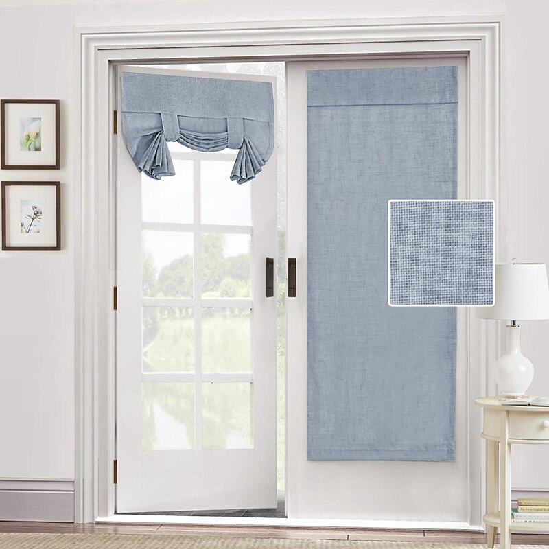 Black French Door Curtain Linen Textured Thermal Insulated Room Darkening Door Curtain Panel, Rod Pocket Noise Reducing Single Door Panel,1 Panel, Gray4