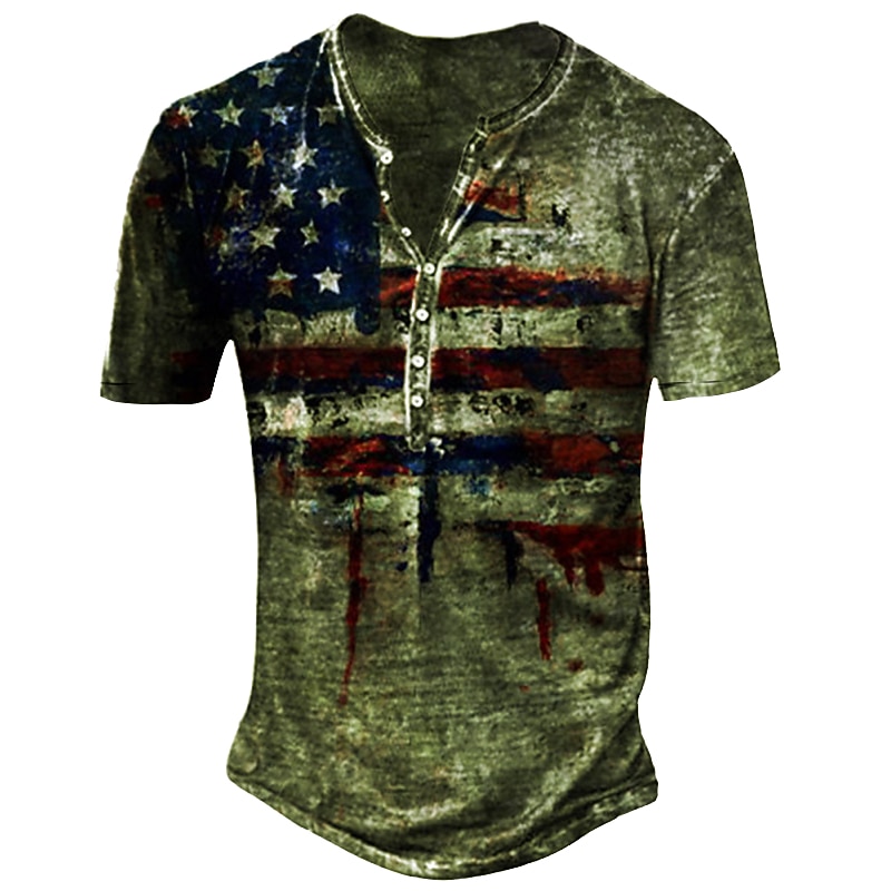 Men's American Independence Day Graphic Prints American Flag National Flag T Shirt Henley Shirt Short Sleeve 3D Print Sports Fashion Designer Outdoor Street Daily Summer Black Army Green Brown Light3