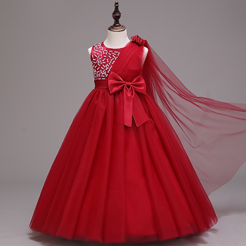 Kids Girls' Flower Girl Dress Dress Solid Colored Sleeveless Performance Wedding Party Mesh Embroidered Bow Princess Sweet Cotton Tulle Asymmetrical Pink Princess Dress A Line Dress Flower Girl's4