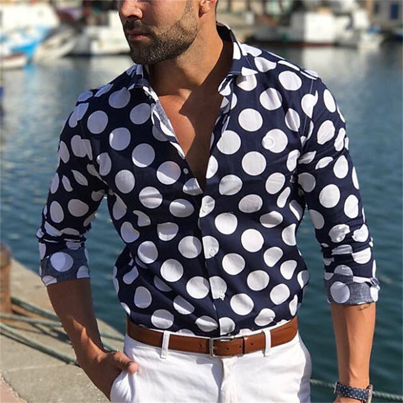 Men's Shirt Summer Shirt Summer Hawaiian Shirt Button Up Shirt Black Blue Purple Long Sleeve Graphic Polka Dot Turndown Outdoor Street Button-Down Clothing Apparel Fashion Casual Breathable3