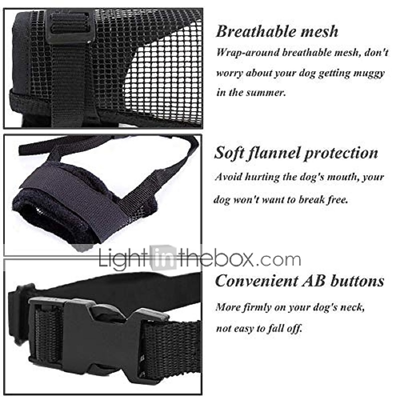 Muzzle For Dogs - Adjustable Soft Dog Muzzle For Small Medium Large Dog, Air Mesh Training Dog Muzzles For Biting Barking Chewing - Breathable Mesh &amp; Soft Flannel Protects Dog Mouth Cover2