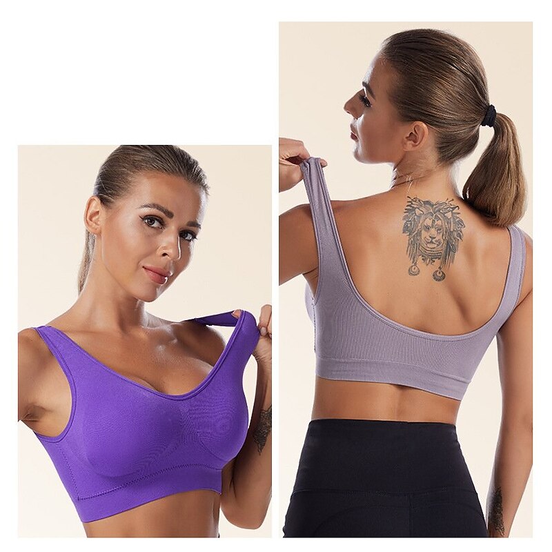 Women's Shockproof Sports Bra Light Support Plus Size Bralette Removable Pad Nylon Spandex Yoga Fitness Gym Workout 10 Colors Breathable Lightweight Soft Padded Home Outfits4