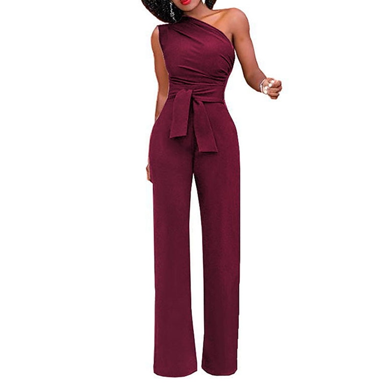 Women Party Jumpsuit Backless Lace up Solid Color One Shoulder Elegant Party Street Regular Fit Sleeveless Green Blue White S M L Spring4