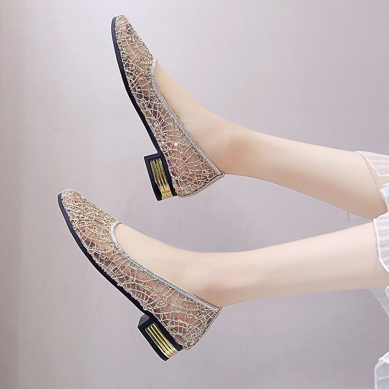 Women's Gold Lace Flats with Metallic Heel – Elegant Sequin Embellished Ballet Shoes for Weddings, Parties, and Formal Occasions4