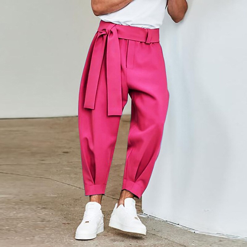 Men's Pink Pants Cropped Pants Harem Pants Casual Pants Pocket Elastic Waist Plain Comfort Breathable Ankle-Length Casual Daily Holiday Stylish Classic Style Black Pink2