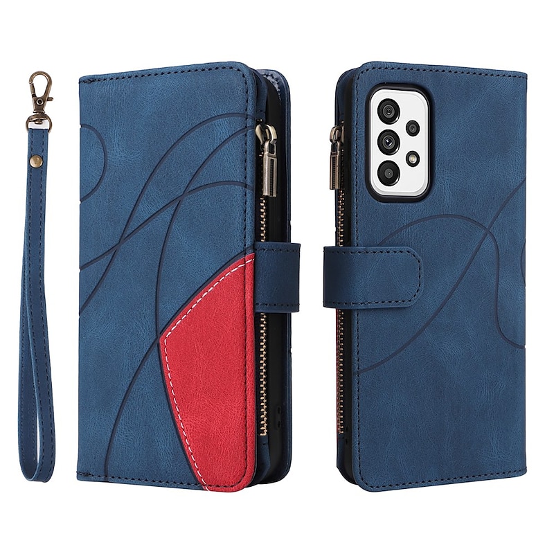 Phone Case For Samsung Galaxy S25 S24 S23 S22 S21 FE S21 Ultra Plus A73 A53 A33 S20 Wallet Case Flip Zipper with Wrist Strap Solid Colored PU Leather2