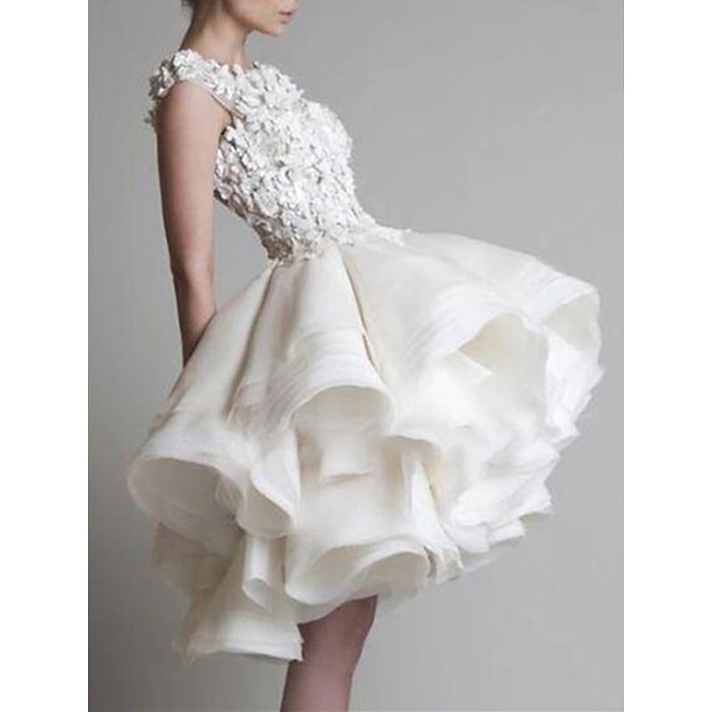 Ball Gown Cocktail Dresses 1950s Dress Valentine's Day Homecoming Short / Mini Sleeveless Jewel Neck Organza with Appliques Tiered Shouder Flower2