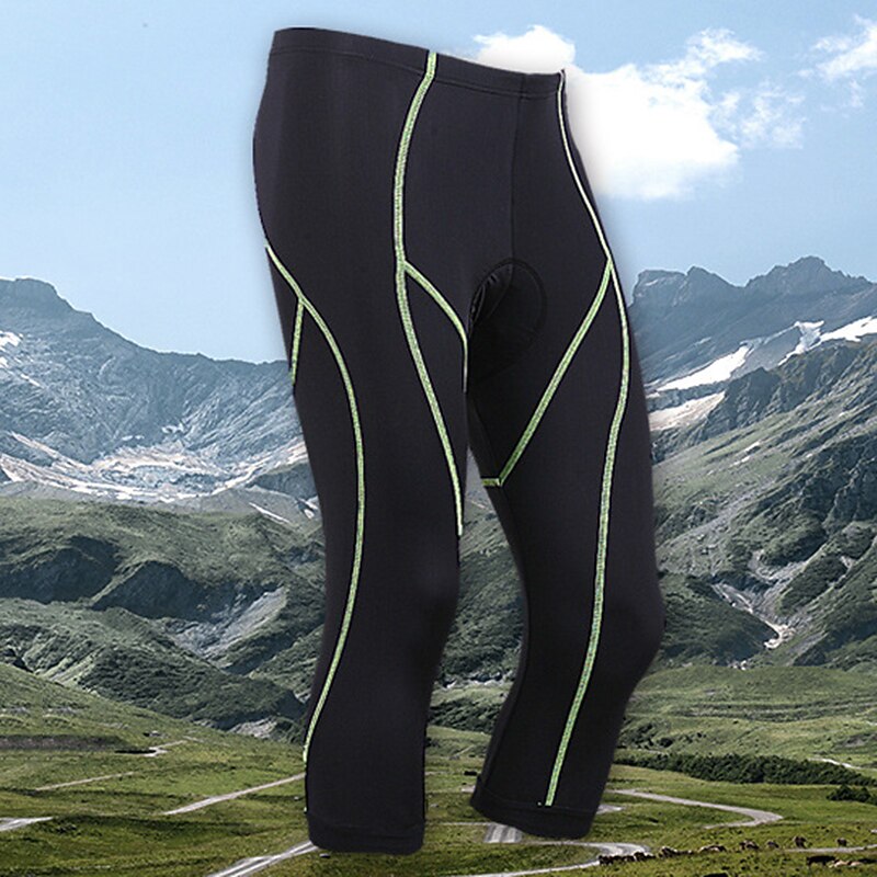 Men's Cycling Road Shorts Cycling 3/4 Tights Stripes Bike 3/4 Tights with 3 Rear Pockets Mountain Bike MTB Road Bike Cycling 3D Pad Cycling Quick Dry Moisture Wicking Sports Green Clothing Apparel