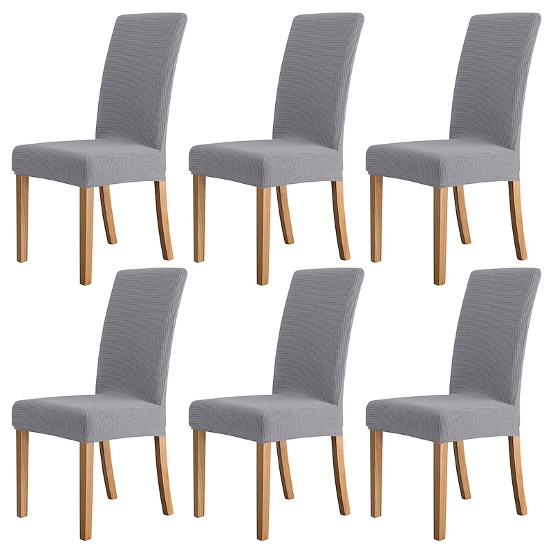 6 Pcs Water Rissistant Dining Chair Covers Burgundy , Stretch Chair Cover, Jacquard Spandex Chair Protector Covers Seat Slipcover with Elastic Band for Dining Room,Wedding2