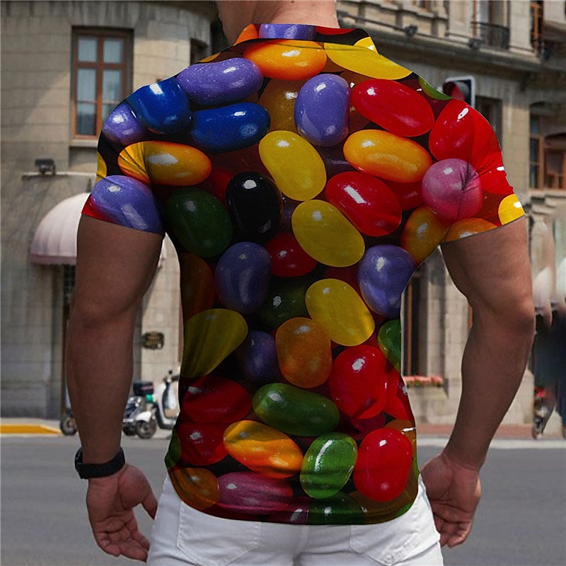 Men's Golf Shirt Short Sleeve Candy Print Casual Optical Illusion Turndown Tops Green Black Blue Gray Rainbow 3D Print Daily Button-Down Print  Fashion Designer Breathable / Sports2