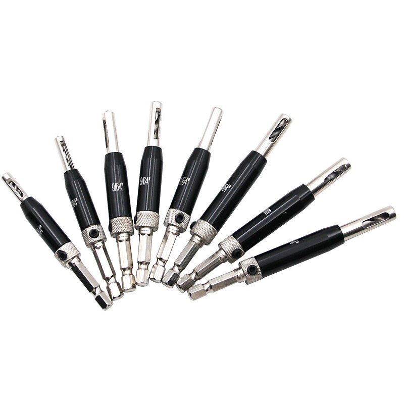 8pcs Black Door Lock & Hinge Drill Bit Set Plastic Box Self Centering Pilot Hole HSS Hex Shank Wood Tool Hole Saw DIY Wholesale Price3