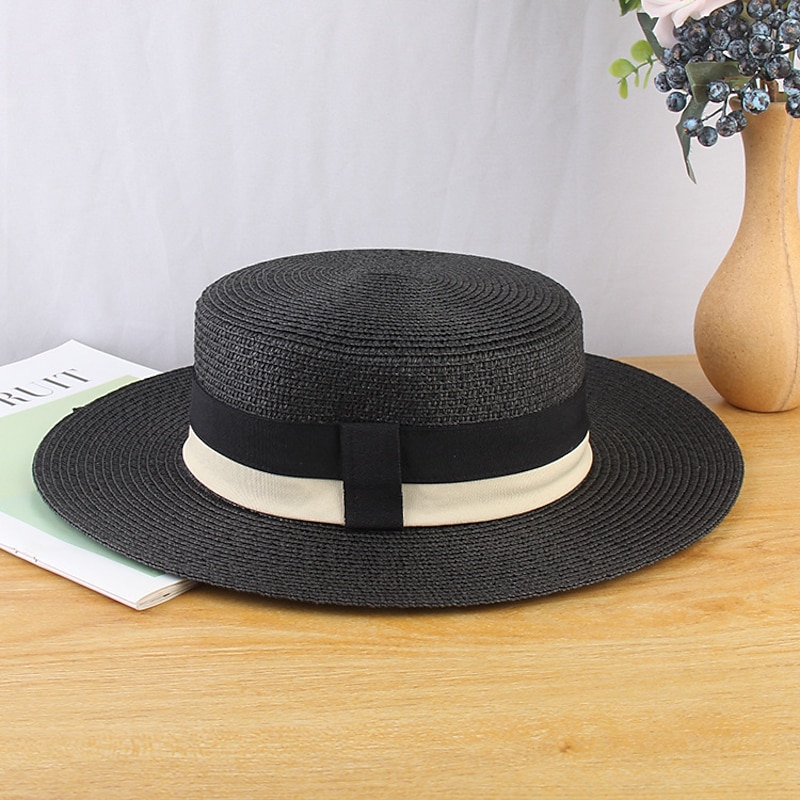 Kentucky Derby Hat Hats Straw Bucket Hat Straw Hat Sun Hat Casual Holiday Beach Melbourne Cup Cocktail Elegant Vintage Style With Split Joint Trim Headpiece Headwear4