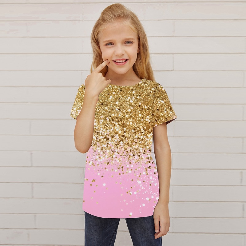 Girls' 3D Color Block T shirt Short Sleeve 3D Print Summer Spring Active Fashion Cute Kids 3-12 Years Outdoor Daily Indoor Regular Fit4
