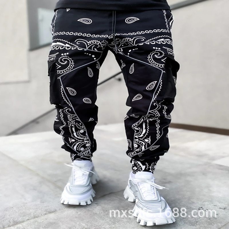 Men's Cargo Pants Cargo Trousers Trousers Harem Pants Elastic Waist Knitted Cashew nuts Sports Full Length Casual Daily Casual Loose Fit Black Army Green Micro-elastic4